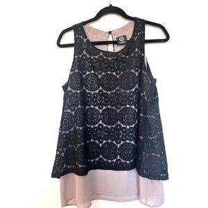 Bobeau Sleeveless Layered Black Lace Blouse M